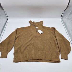 Free Assembly Womens XL Heather Brown Antelope Ribbed Half Zip Sweater